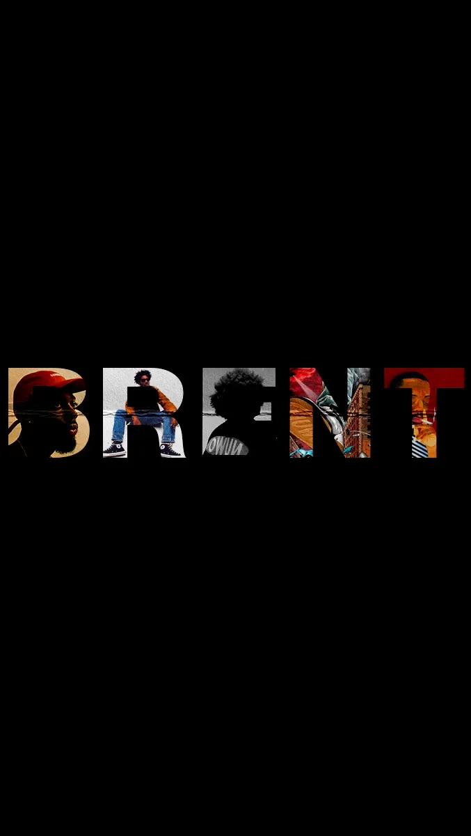 Tall black wallpaper with the word BRENT across the middle, each letter filled with a different photograph.